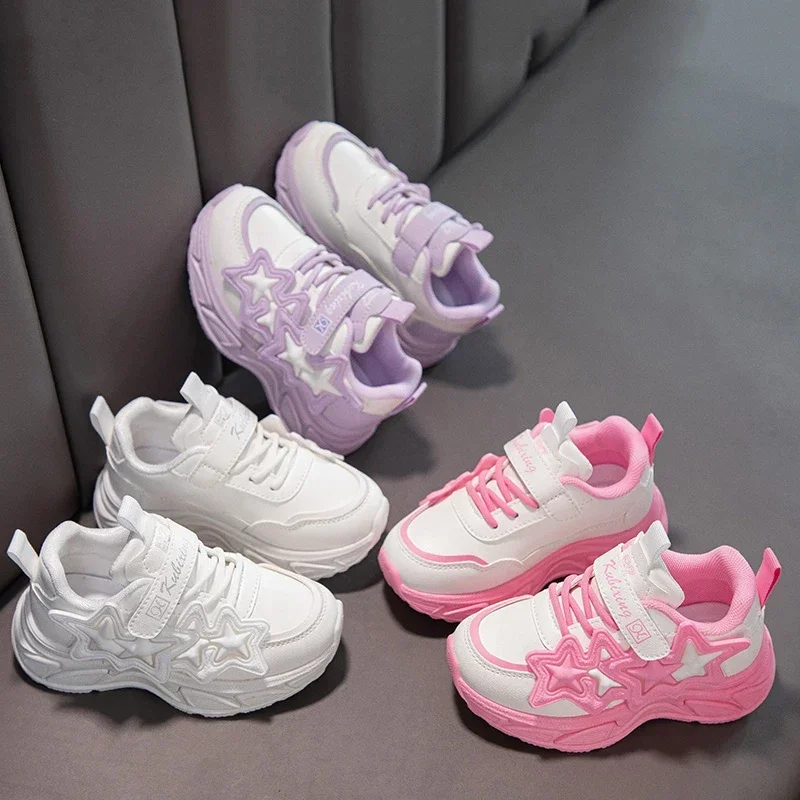 Crianças sapatos casuais para meninas moda clássico com estrelas meninas esportes tênis de corrida respirável plutônio + borracha antiderrapante macio