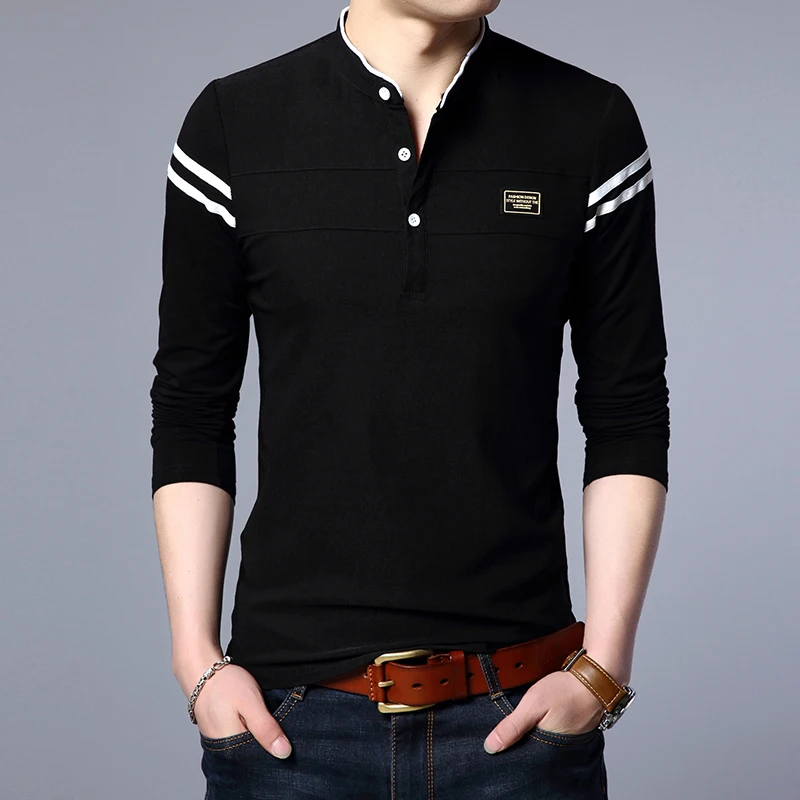 แฟชั่นผู้ชายฤดูร้อนเสื้อโปโลแขนยาวลําลองผ้าฝ้ายBreathable Top Stand Upคอยาวแขนยาวเกาหลีเสื้อสบาย