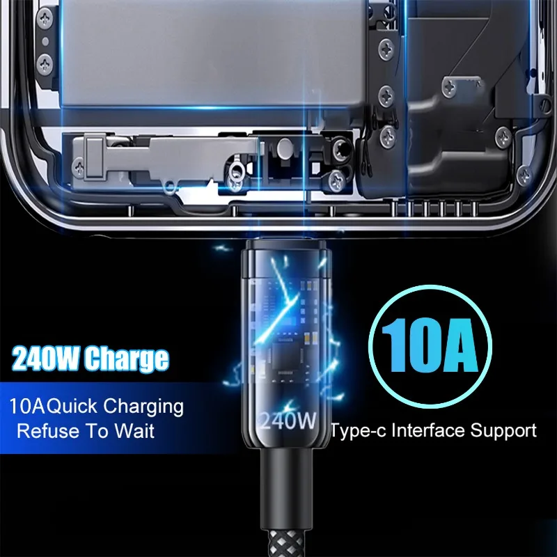 240W Fast Charge USB Type C Quick Charge Cable Weaving Data Line Fast Charging Anti-break for Samsung IPhone Xiaomi HUAWEI IPad