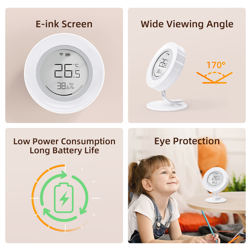 Датчик температуры и влажности AVATTO Tuya ZigBee с экраном E-ink, аккумулятор для безопасности умного дома, работающий с Alexa Google Home