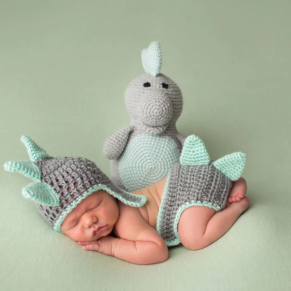 ทารกแรกเกิดการถ่ายภาพ Props เด็กทารกไดโนเสาร์ถ่ายภาพอุปกรณ์เสริมใหม่ Bebe Handmade เครื่องแต่งกายทารกใหม่ถักเสื้อผ้า