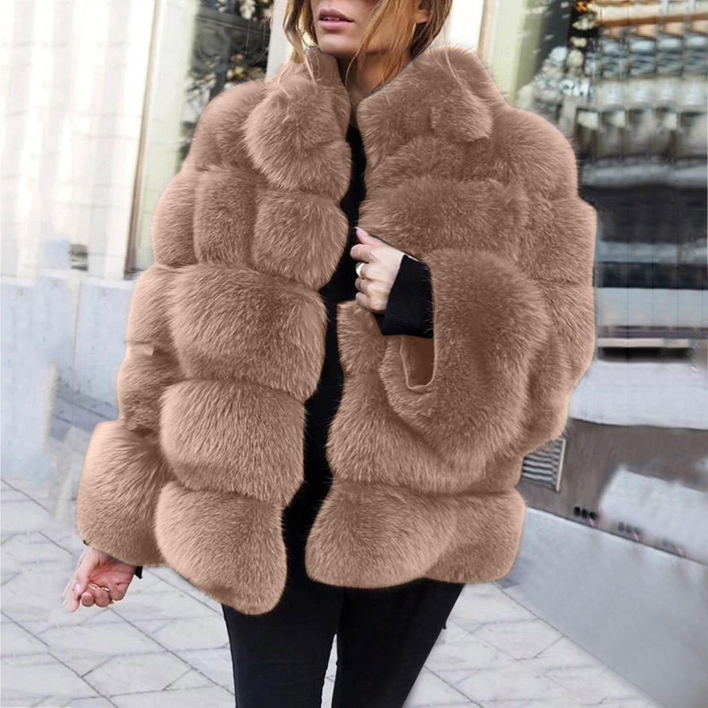 Abrigos negros de piel sintética de zorro para mujer, cuello alto, chaquetas de botonadura única, abrigo grueso cálido, manga larga, punto abierto, otoño e invierno, 2024