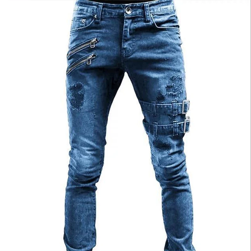 Hombres de cintura alta moda Jean Primavera Verano novio motocicleta ropa de calle pantalones vaqueros casuales ajustados pantalones vaqueros rectos