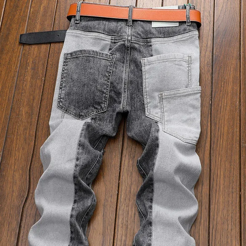 ฤดูใบไม้ผลิฤดูใบไม้ร่วง Cargos ผู้ชายเสื้อผ้าตรงสินค้าใหม่ Slim Casual Designer คาวบอยทำงาน Splice กางเกงยีนส์กางเกงกางเกง