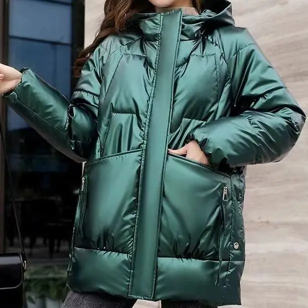 Chaqueta de plumón para mujer, abrigos gruesos de plumas, chaquetas coreanas para mujer, Chaqueta de algodón brillante de talla grande, chaqueta acolchada para mujer 2023
