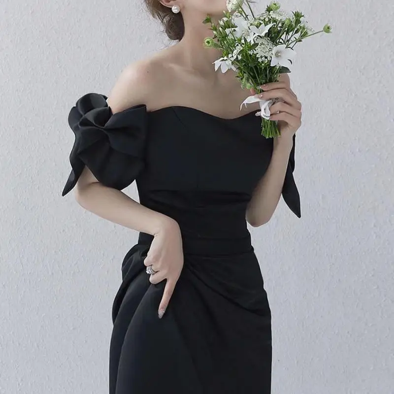 활 오프숄더 웨딩 드레스, 새틴 블랙 이브닝 드레스, 우아한 바닥 길이 A 라인, 심플한 스키엔카 나 웨젤, 신상