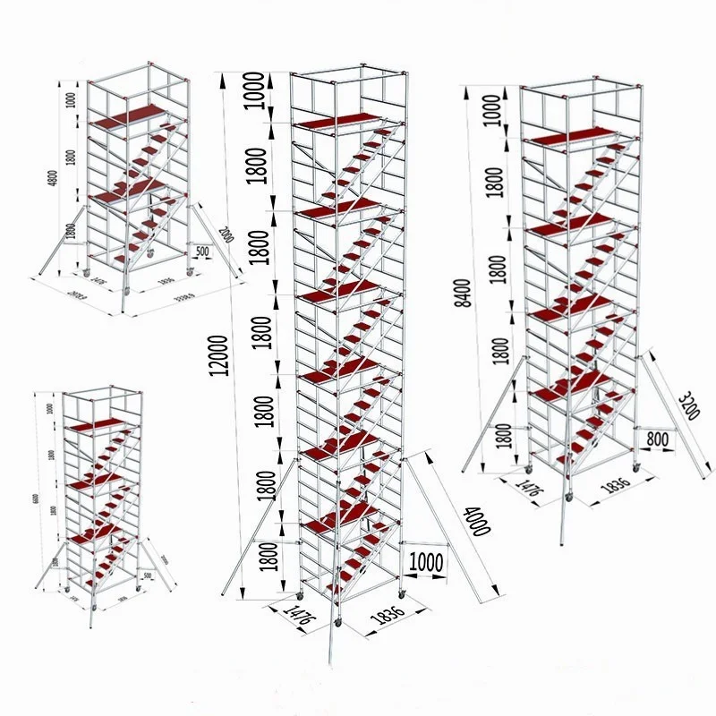 6M 12M Mobile Scaffold Tower Ladders Aluminium Scaffolding Aluminium Scaffolding for Construction