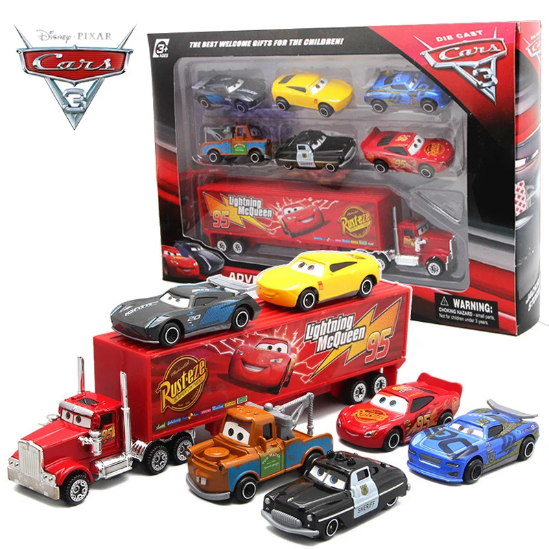 6-7szt Disney Pixar Car 3 2 1 Lightning Mcqueen Truck Mack Jackson Storm Diecast Metalowy samochód wyścigowy dinoco racer zestaw zabawek prezent dla chłopca