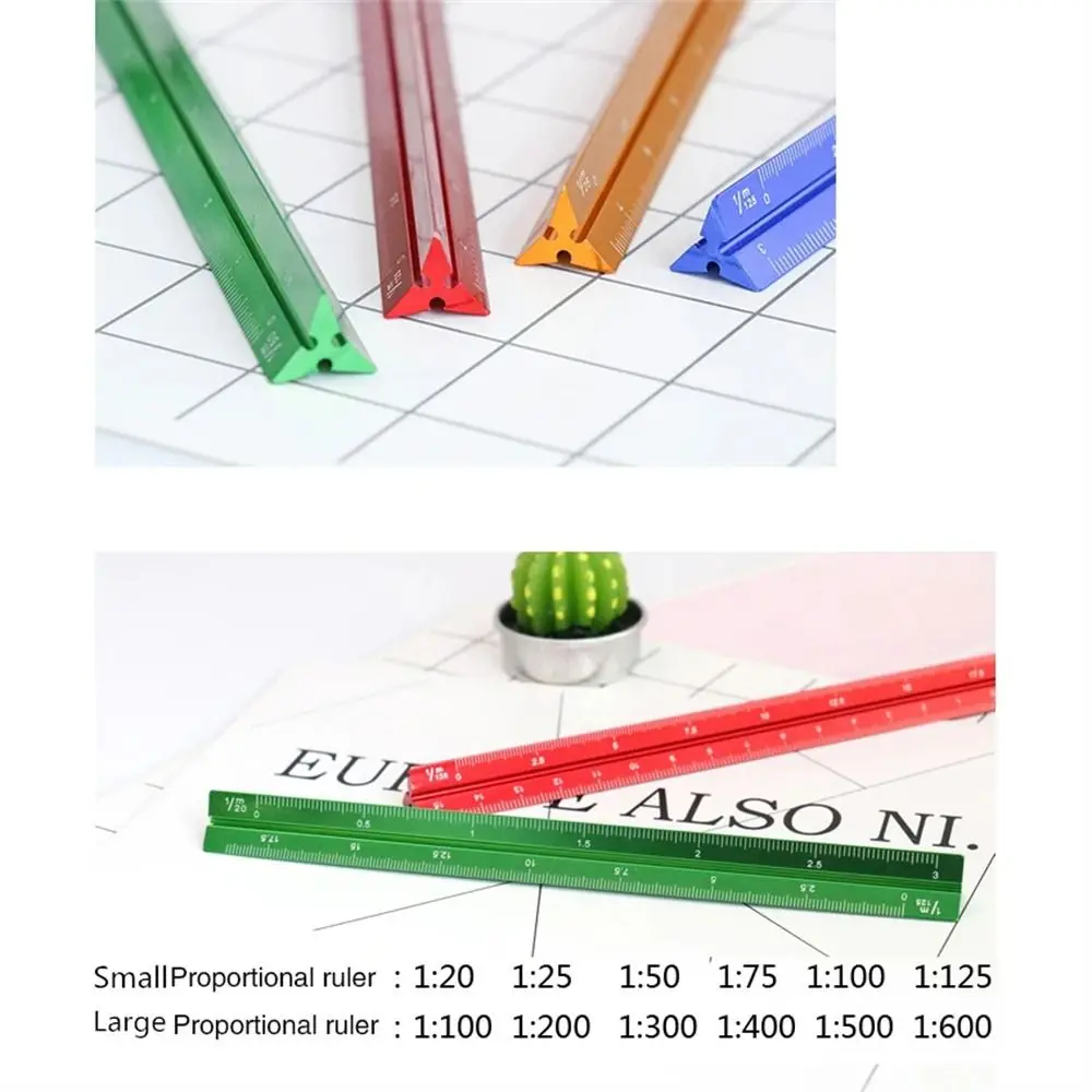 Aluminum Alloy Triangular Scale Ruler Smoothly Multi-function Measuring Ruler Technical 15cm 30cm Metal Ruler Stationery