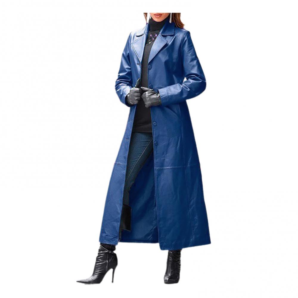 2020 mujeres Otoño Invierno Color sólido imitación cuero largo ajustado viento abrigo rompevientos ropa de mujer ж Dönртка femme veste