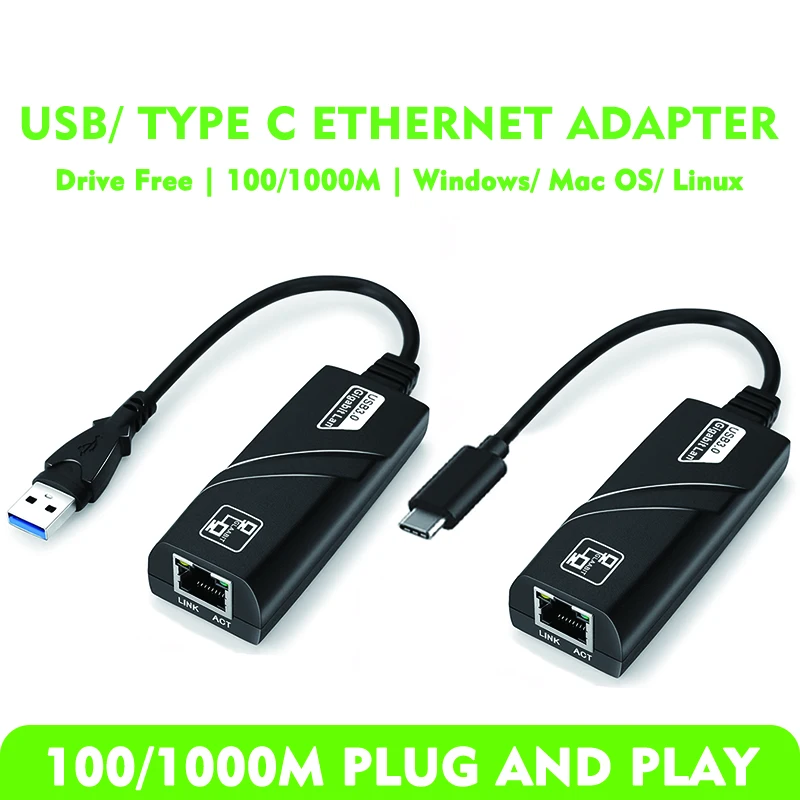 100/1000Mbps Gigabit USB 3.0 Type C USB To Rj45 LAN Ethernet Adapter Converter Wired Network Card For PC Macbook Windows Laptop