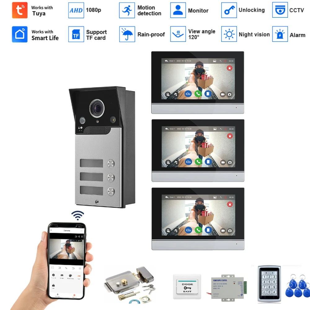 2f/3f família multi unidades apartamento vídeo porta telefone com tela de 7 polegadas gravação instantâneo tuya wifi edifício intercom campainha kits