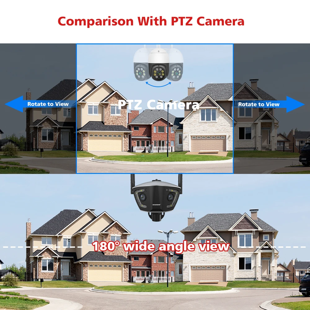 Cámara de vigilancia Wifi para exteriores 4MP 4G POE lente dual 180 °   Aplicación Camhipro de cámara de seguridad de visión nocturna en color ultraancho angular