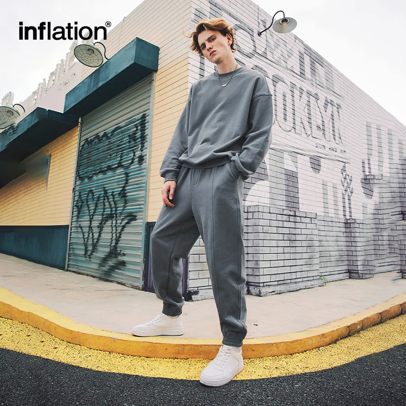 INFLATION-Conjunto de sudadera de rizo francés para hombre y mujer, traje de algodón orgánico Unisex, sólido, grueso, para correr