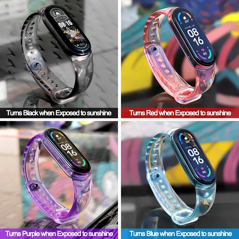 変色ストラップシャオ mi mi バンド 7 6 5 4 3 シリコーン透明色 Chang 時計バンド miband6 7 5 4 ブレスレットリストバンド