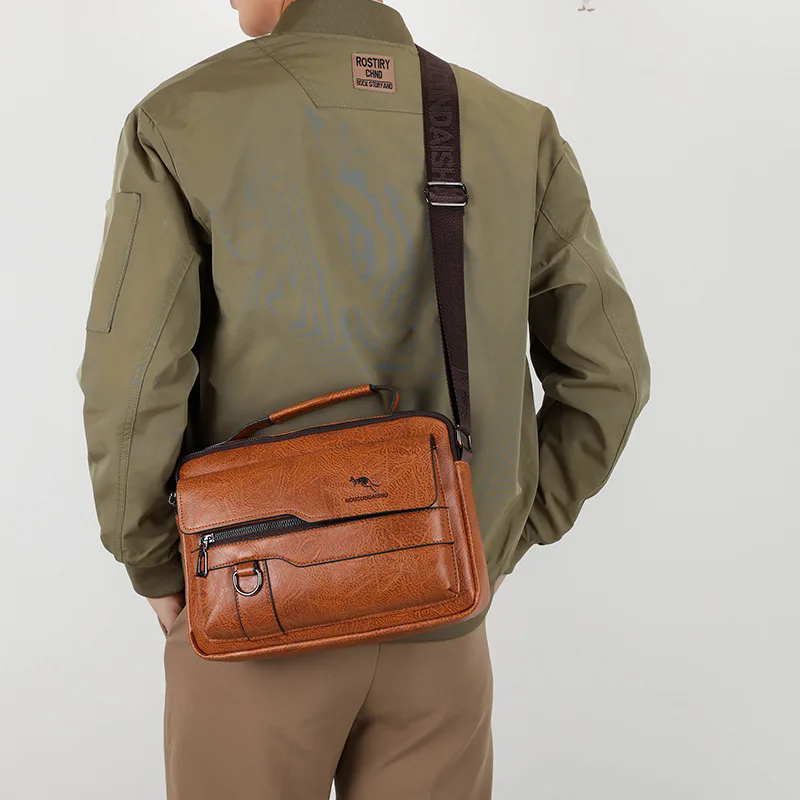Luxe Kangoeroe Merk Messenger Bags Mannen Lederen Casual Crossbody Tas Voor Mannen Bruin Zwart Zakelijke Schoudertas Mannelijke Handtas