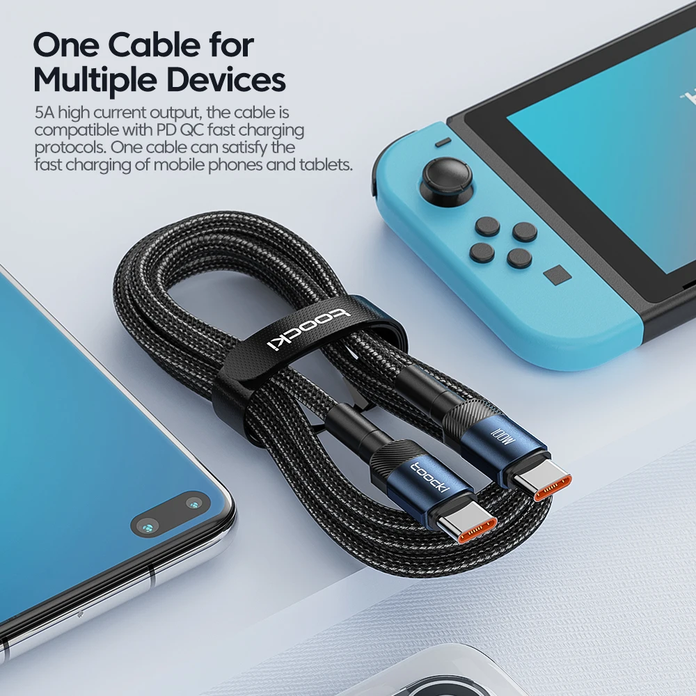 Toocki 100 Вт USB-кабель типа C к USB C PD, зарядное устройство для быстрой зарядки, шнур типа C для Macbook Samsung Xiaomi USBC, кабель 1 м, 2 м, 3 м