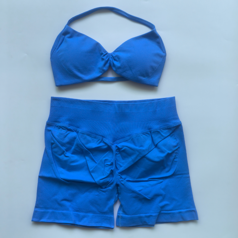 Conjunto de gimnasio de impacto para mujer, sujetador de Yoga con tiras sin costuras, Top de cintura alta, pantalones cortos de entrenamiento, traje deportivo, ropa deportiva, 2 uds.