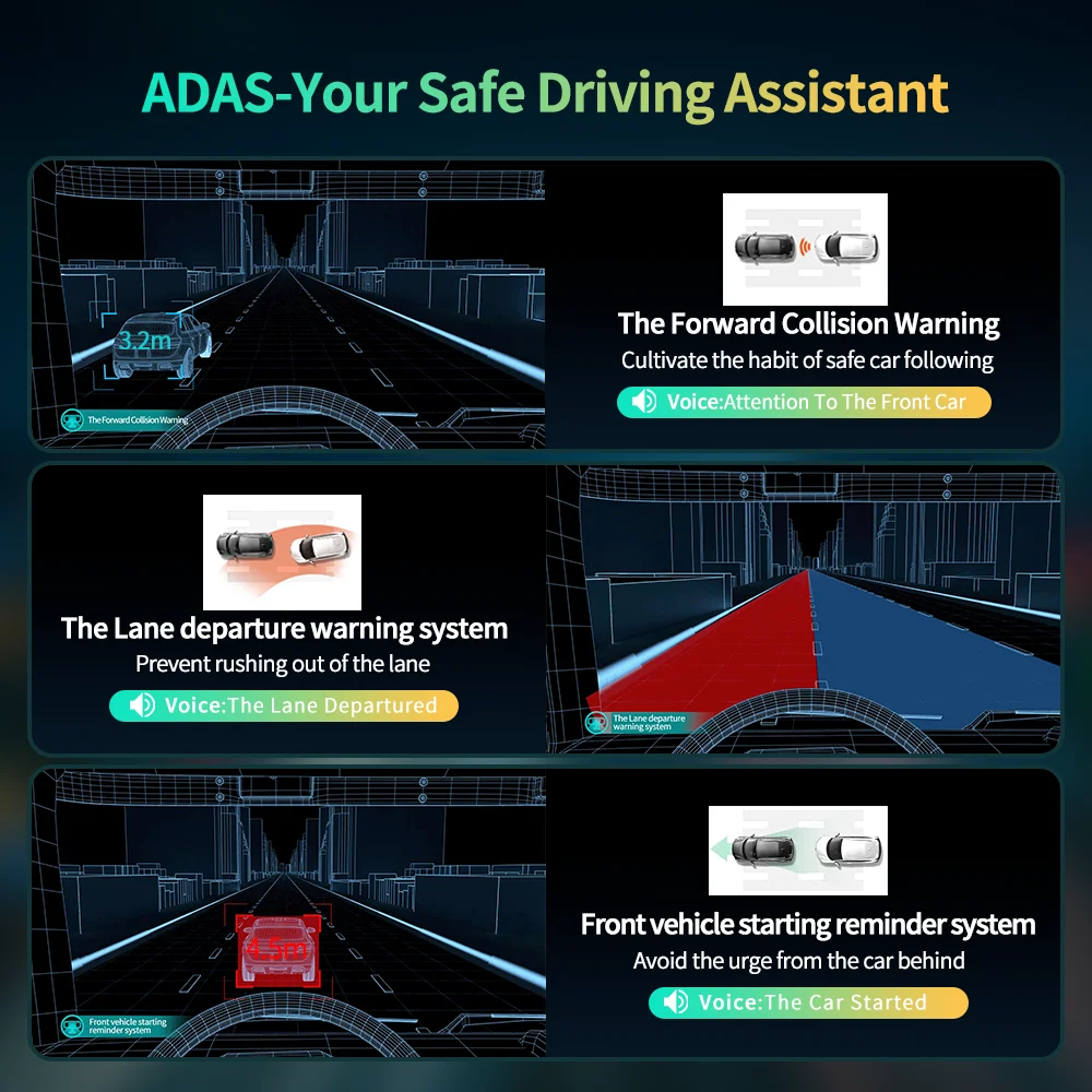 11.3인치 Imagebon H50 대시 캠 4K ADAS 무선 CarPlay 및 Android Auto 3채널 녹화 시간 경과 24시간 주차 모니터 블랙박스