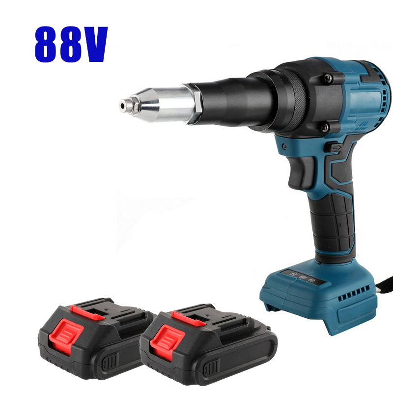 Pistola rebitadora elétrica sem fio, 88v, 3.2-4.8mm, portátil, chave de fenda sem escova para makita, bateria, ferramenta de rebitagem com luz led