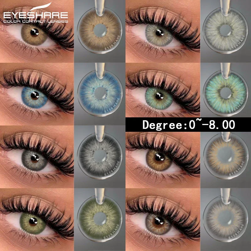EYESHARE Myopia Lenses 1Pair Colored Contact Lenses with Degree Natural Eye Contact Prescription Lens Fashion Lenses Yearly