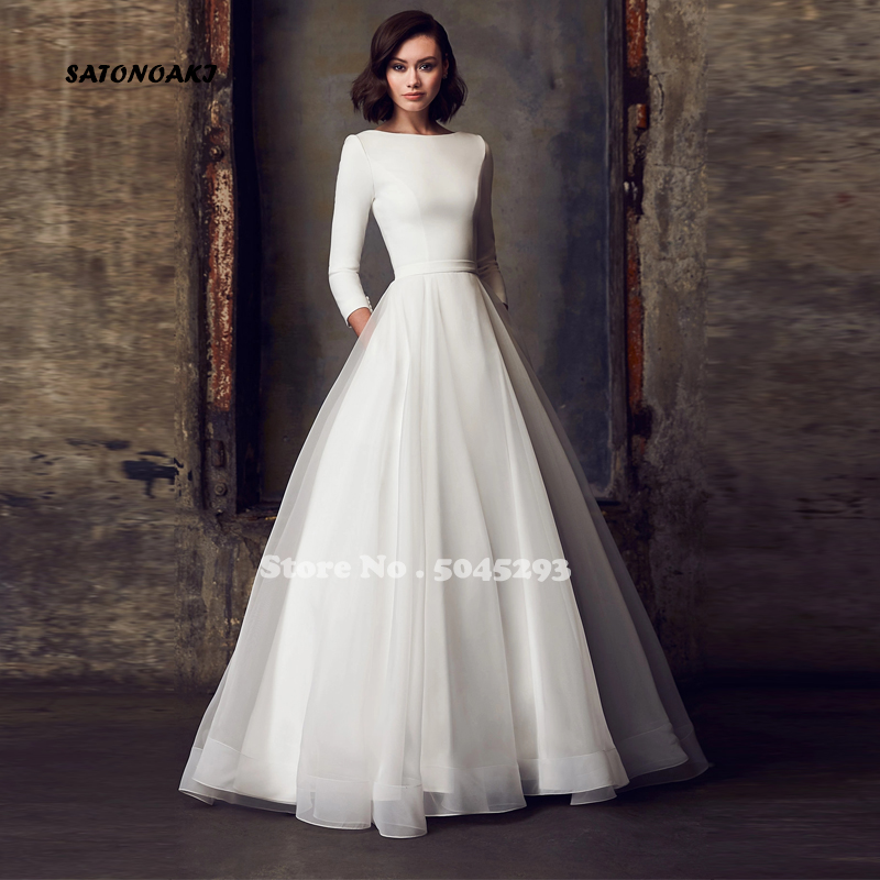 Robe De mariée princesse Simple personnalisée, ligne a, manches longues, traîne De balayage, Robe De Mariée