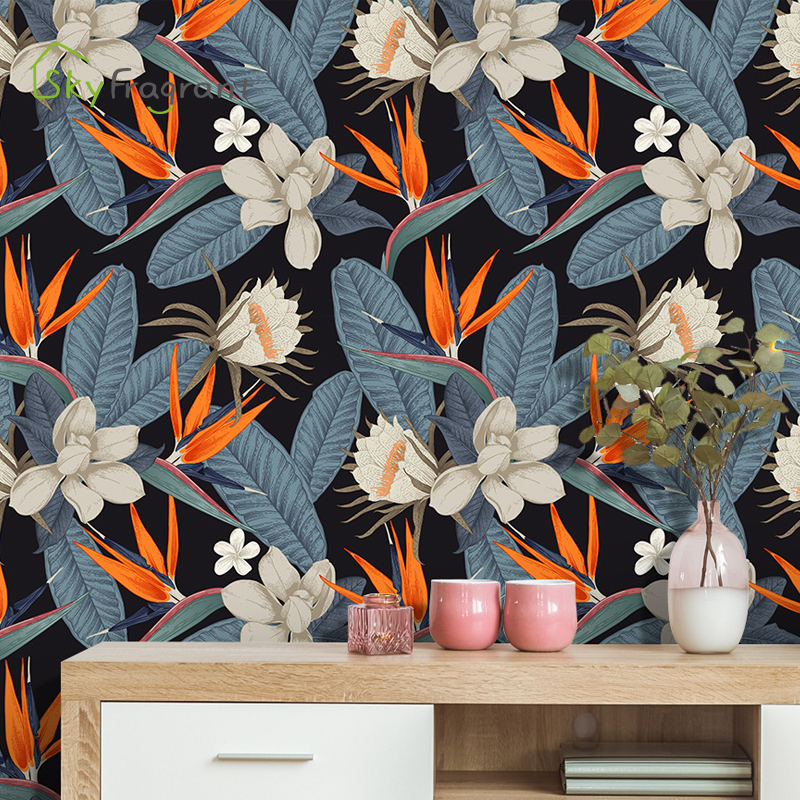 Papéis de parede autoadesivos com plantas verdes e flores, para parede em rolo, decoração de casa, sala de estar, fundo de parede, adesivos sem costura
