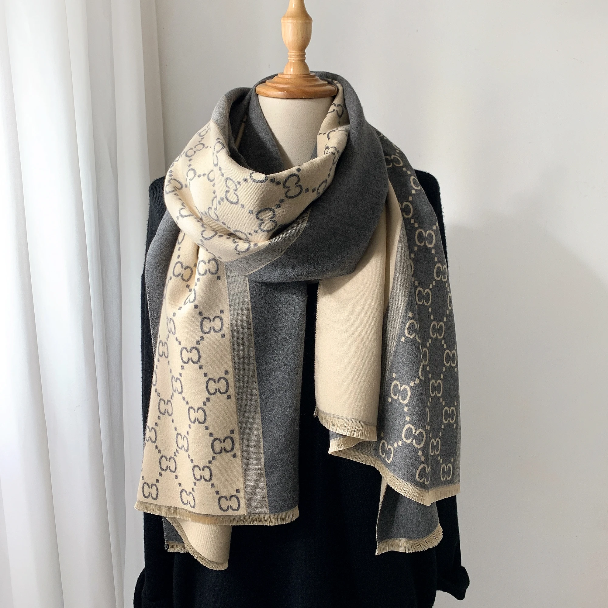 Lenço de caxemira dupla face para mulheres, xale quente, design de luxo, inverno, novo, 2023