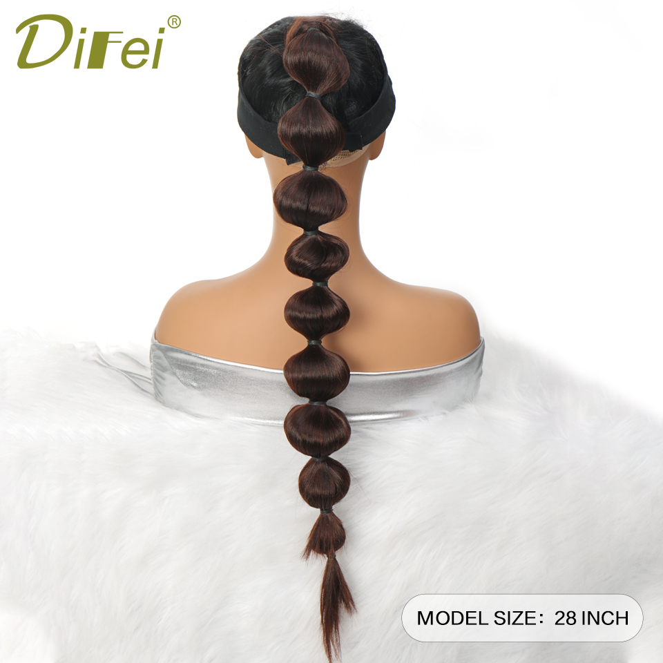 Bubble Ponytail Extension สังเคราะห์ Warp รอบต่อผมหางม้าสําหรับผู้หญิงโคมไฟ Bubble Ponytail สีดําธรรมชาติสีน้ําตาล