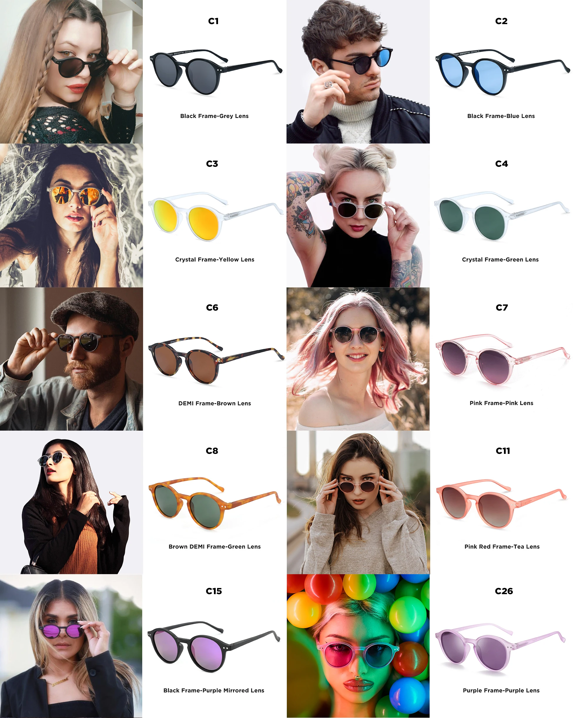 ZENOTTIC (ขนาด S) Retro Circularแว่นตากันแดดPolarized 2024 ผู้ชายผู้หญิงวินเทจแว่นตากันแดดรอบเล็กUV400 แว่นตาShades