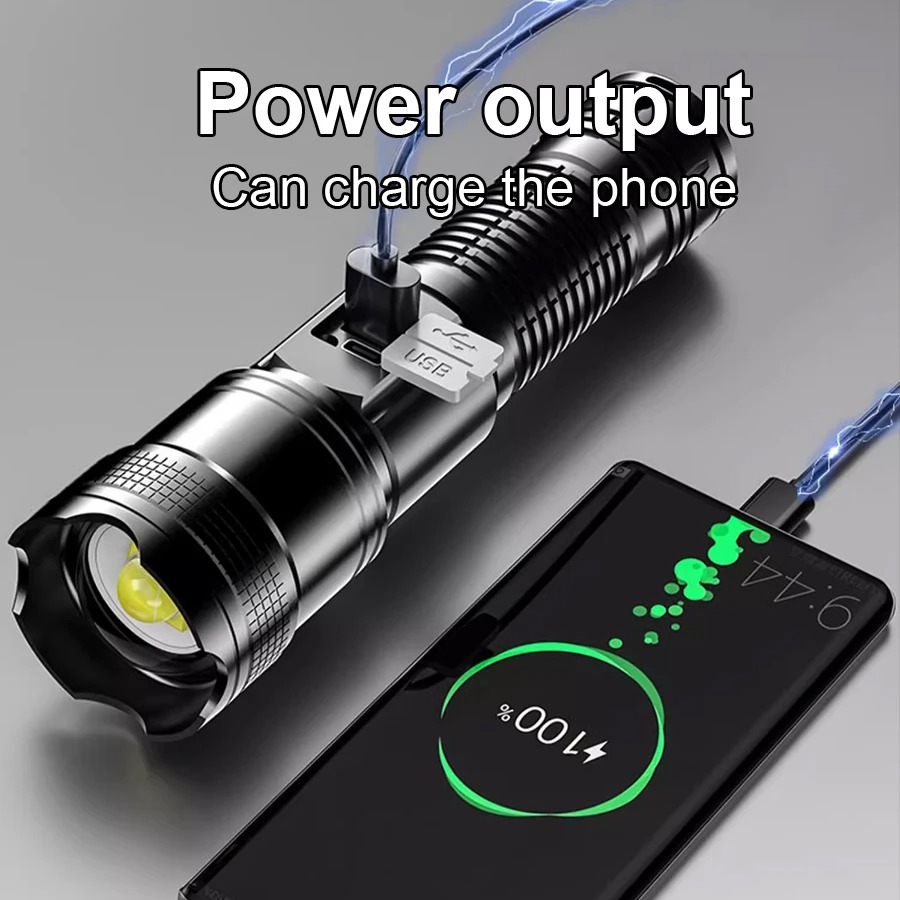 2000000LM Ultra-High Power Flashlight Digital Electronic Display Waterproof Torch Zoom Hand Light Outdoor Camping Lantern