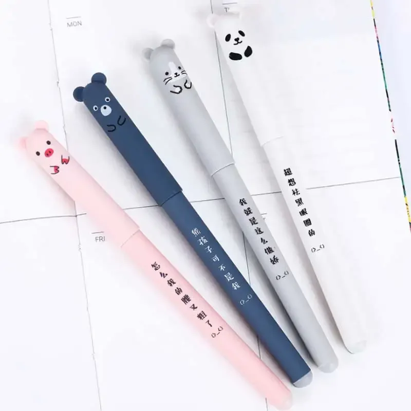 4 + 20 Chiếc/Bộ Kawaii Gấu Lợn Mèo Xong Xóa Được Gel Nạp Lại Que 0.35Mm Xanh Mực Đen có Thể Giặt Tay Cầm Trường Đồ Công Sở Tặng