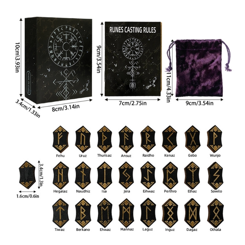 Bộ Chữ Gỗ Thủ Công Kèm Túi 24 Chữ Bắc Âu Để Hướng Dẫn Tâm Linh Cho Bói Toán Trò Chơi Giải Trí