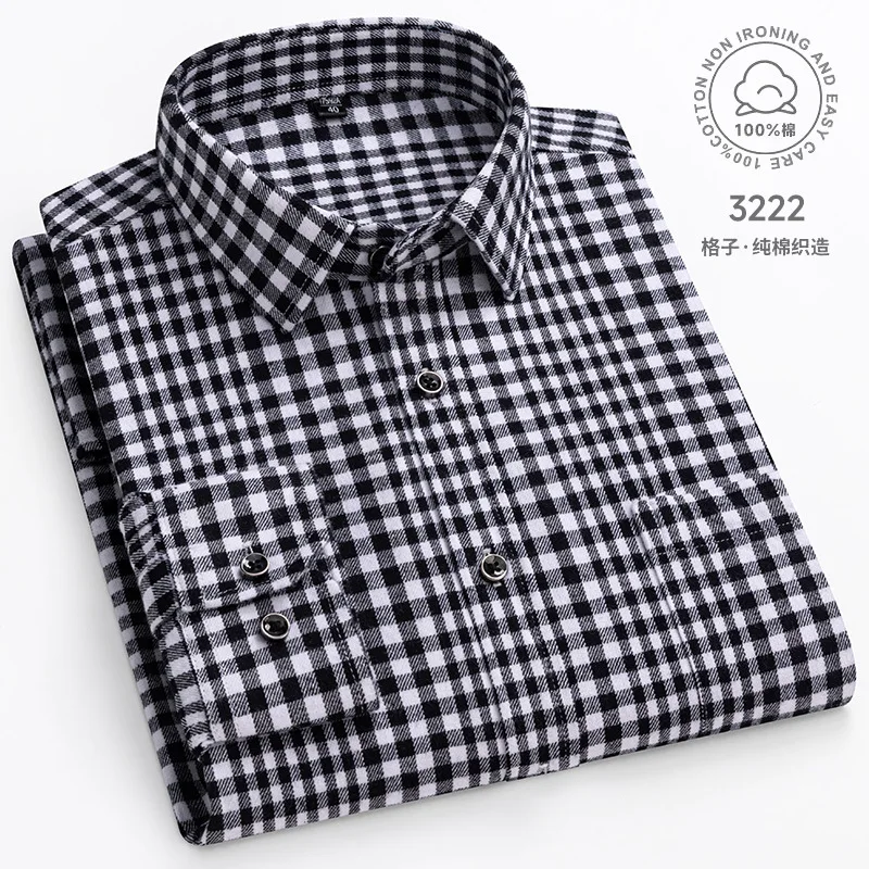 Men's 100% Pure Cotton Flannel Soft Regular-fit Long Sleeve Brushed  Shirt Single Pocket Comfortable Casual Plaid  Shirts S-8XL