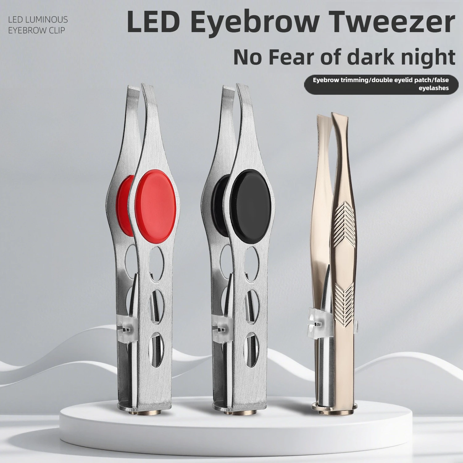 1 Uds gran oferta pila de botón portátil de acero inoxidable diseño inteligente pinzas para quitar el pelo de cejas con herramienta de maquillaje con luz LED