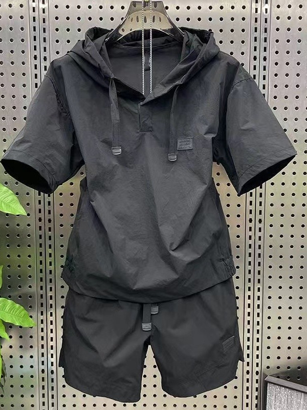 Conjunto Casual de Verão Leve e Respirável para Homens, Cseta de Manga Curta e Calças Curtas, Ajuste Solto, Moda em Dois P...