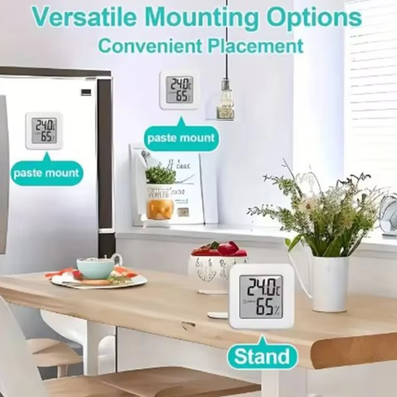 White Mini Electronic Temperature and Humidity Meter Car Thermometer with Smiling Face Display Refrigerator Thermometer