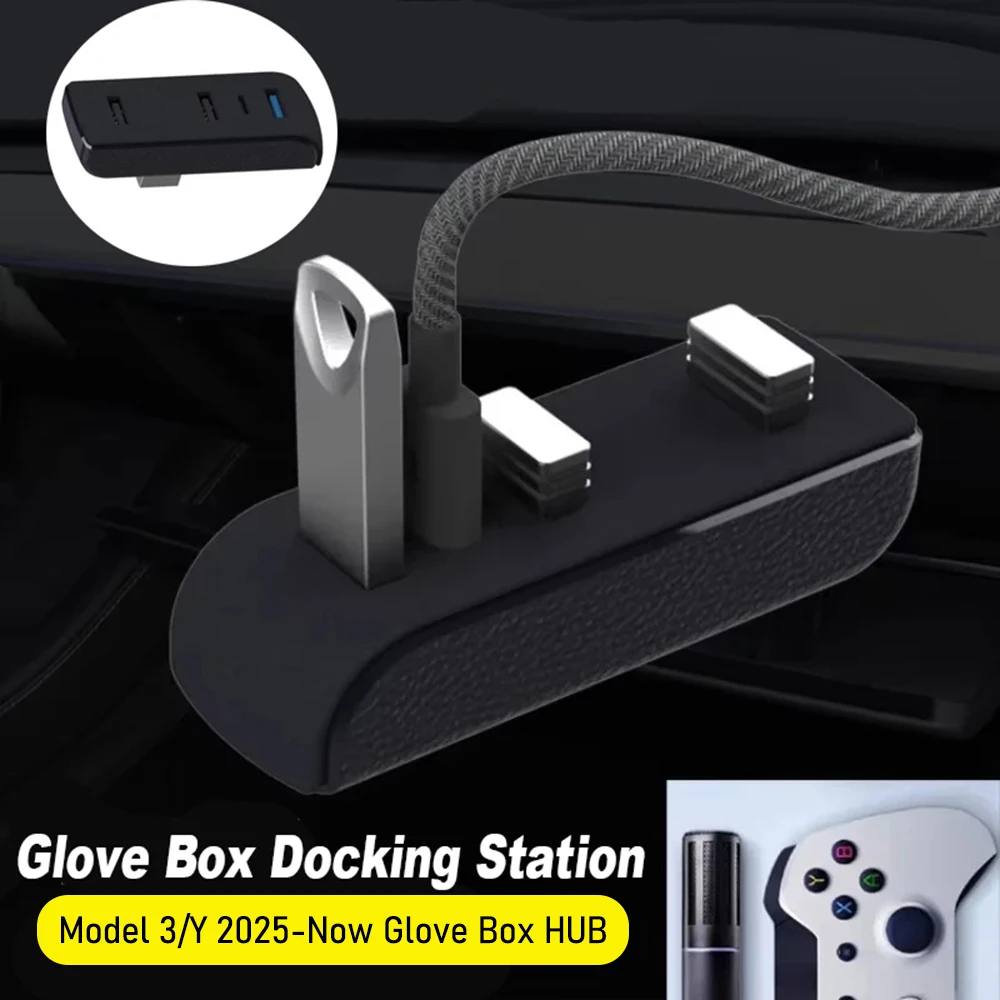 Stacja dokująca do schowka samochodowego Tesla Model 3 Y 3+ Y Juniper, hub USB, porty USB, rozgałęźnik USB 4-w-1, ładowarka, ulepszenie, transfer danych