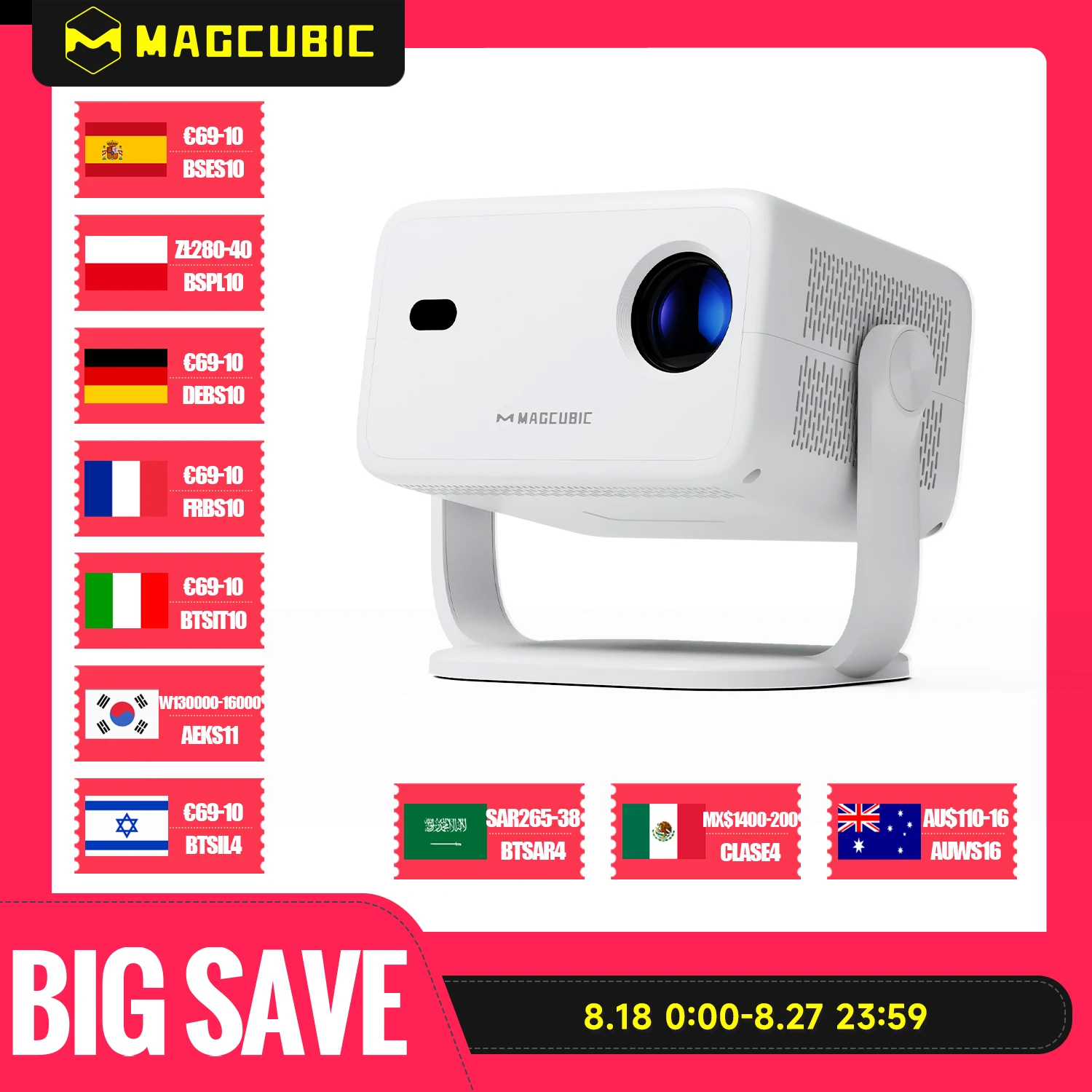 Magcubic Native 1080P 650ANSI 4K Android11 L018 Projector With Auto Keystone Correction Focus Wifi6 BT5.2 Portable Movie Outdoor