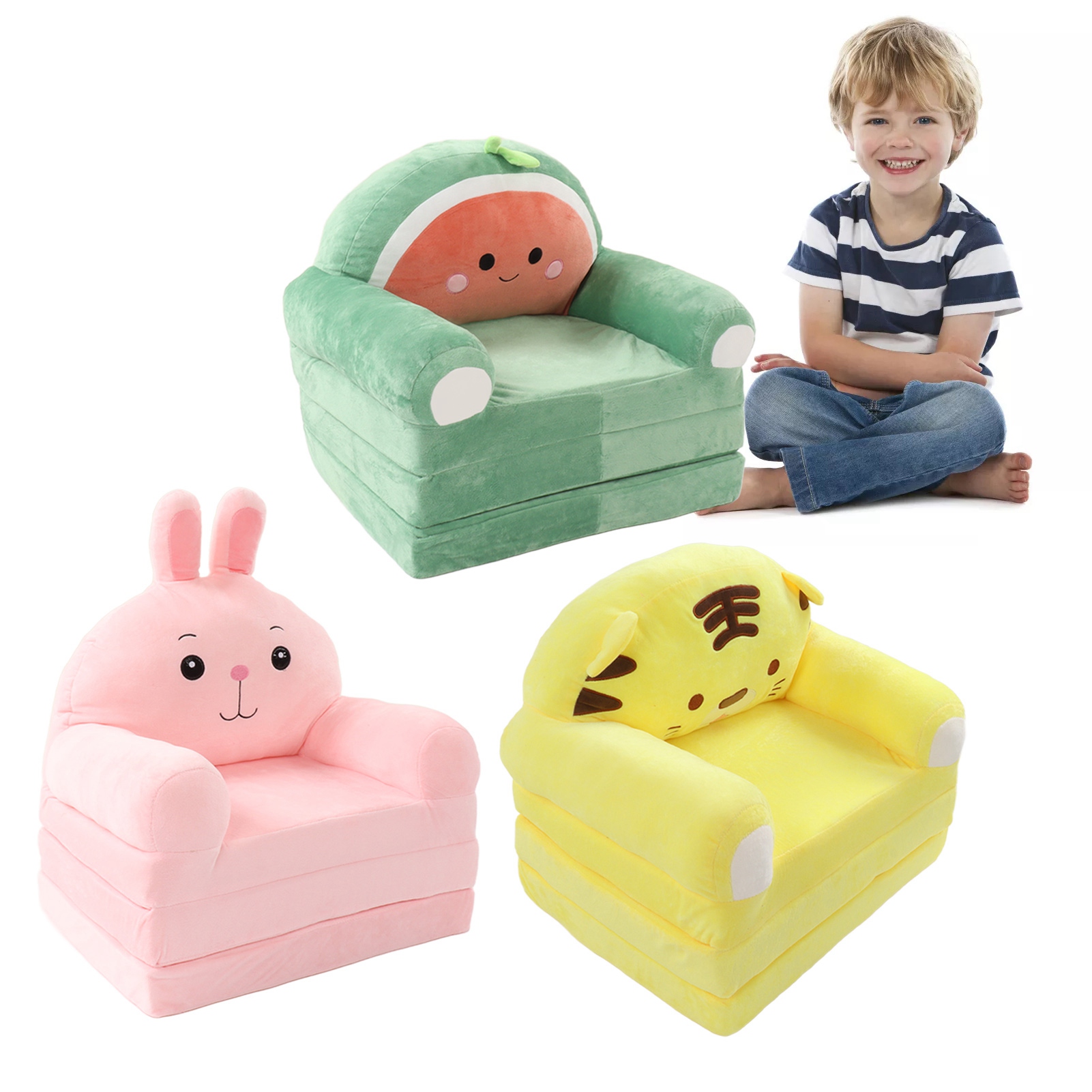 Cartoon Foldable Kids Sofa 2 in 1 Humanize Wide Armrest Children Foldable Sofa Bed Comfortable for Living Room