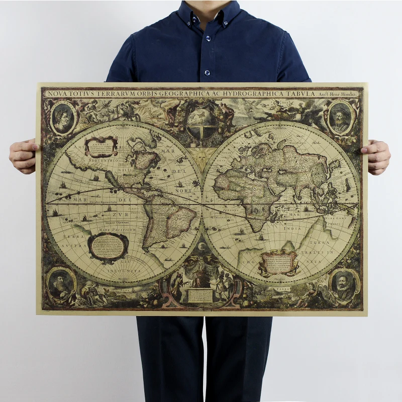 1641 tabla náutica antigua mapa del mundo mapa de la tierra 72,5x51,5 cm/papel kraft/póster de barra/póster Retro/pintura decorativa