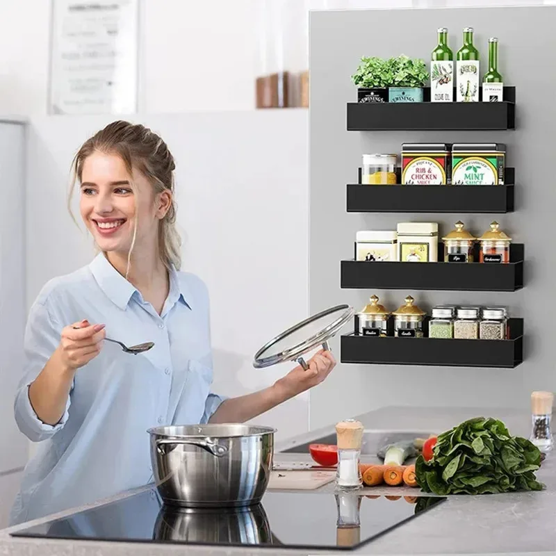 Refrigerator Magnetic Shelf Spice Sundry Side Storage Rack Hanging Basket Space Saving Kitchen Organizer Shelf Household Holder