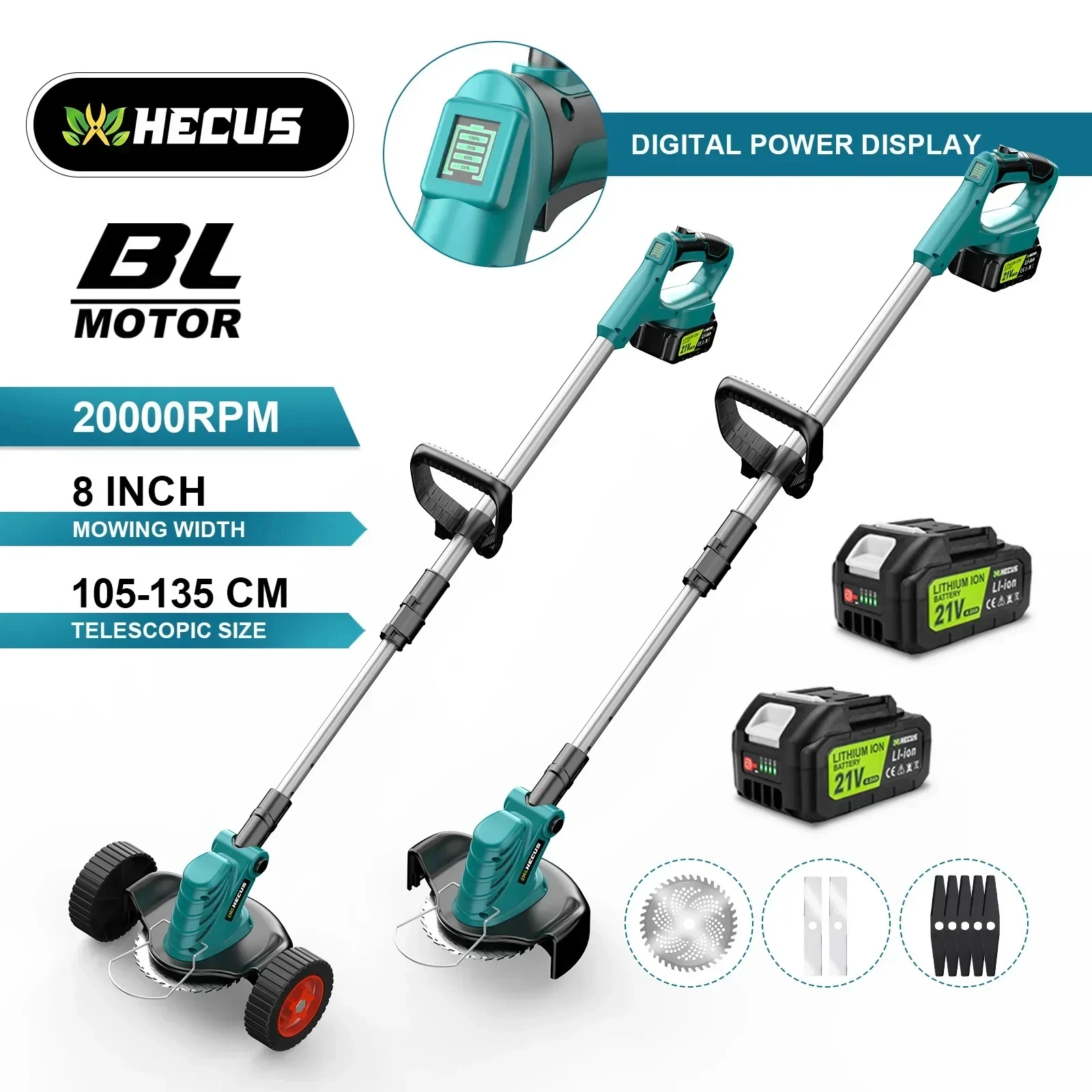 Gisam 8 Inch Brushless Electric Lawn Mower Cordless Grass Trimmer Adjustable Garden Cutter Power Tool For Makita 18V Battery Pin