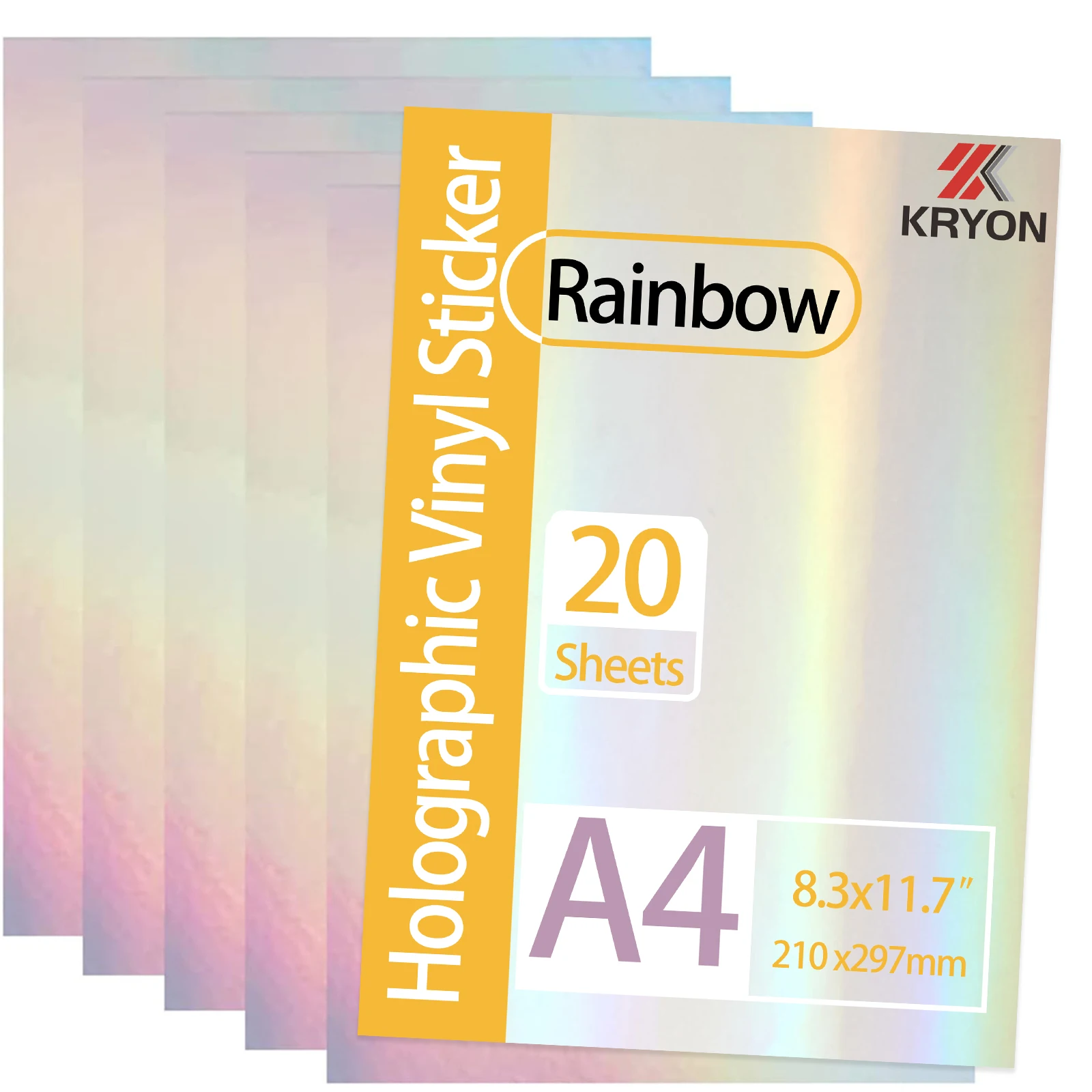 KRYON A4 20 feuilles arc-en-ciel taille: 8.3x11.7 pouces 210x297mm papier autocollant holographique paillettes clair Film de stratification à froid