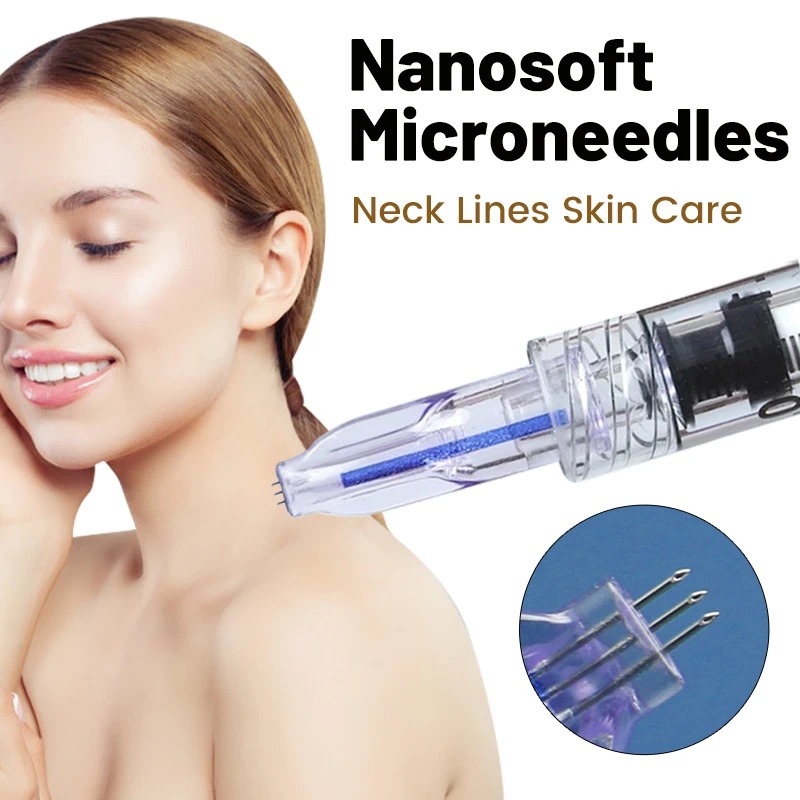 2-20 peças 34g nanosoft microagulhamento preenchido à mão em torno dos olhos e pescoço 3 pinos multi agulhas ultrafino estéril pacote único