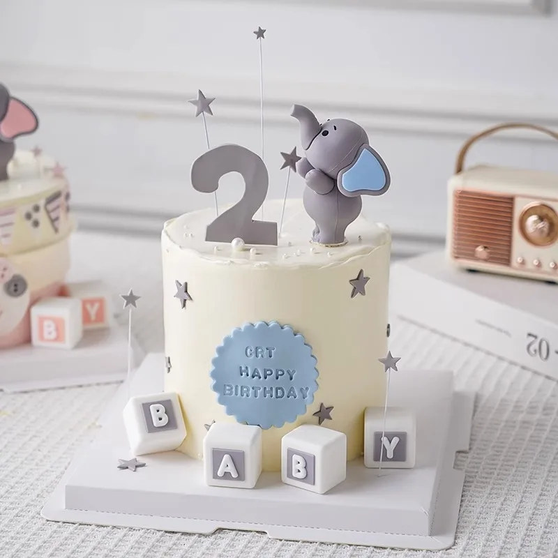 베이비 샤워를위한 아기 코끼리 케이크 토퍼 코끼리 케이크 장식 어린이 2nd 1 생일 파티 장식 소년 소녀 성별 공개