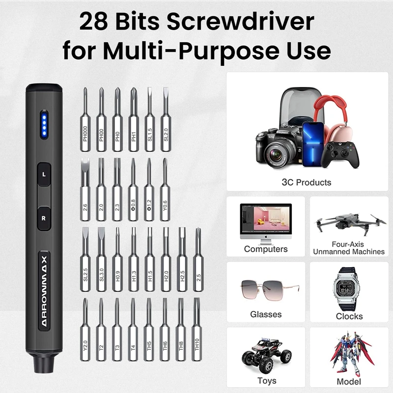 ARROWMAX Điện Mini Bộ Tua Vít 28 Trong 1 Từ Tính Chính Xác Bit (SES Mini Đen) Sạc Không Dây Vặn Vít