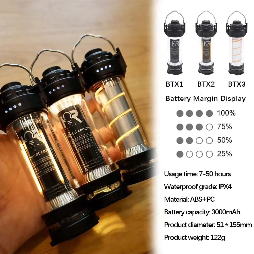 BATOT 3000mAh LED Camping Light USB Rechargeable 5 Lighting Modes Flashlight Tent Portable Lantern Emergency Light Camp supplies