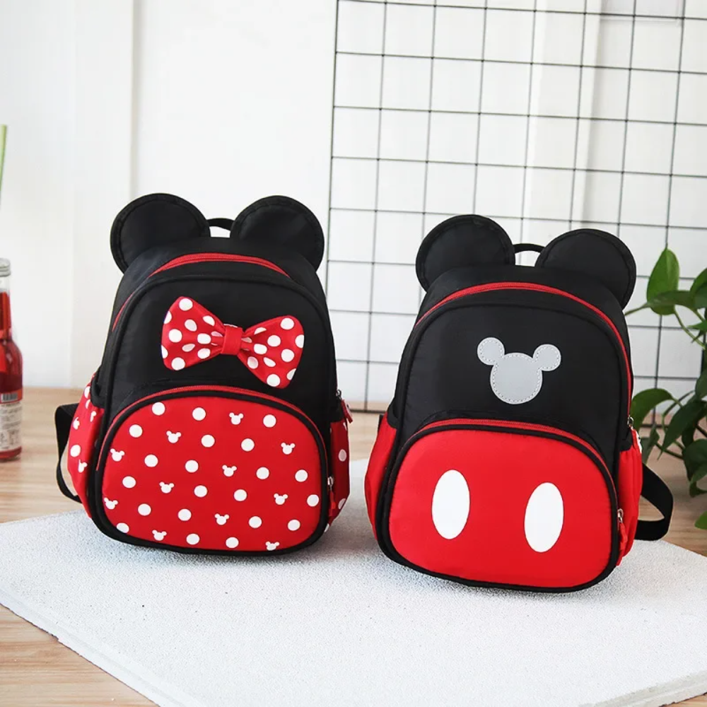 MINISO Mickey and Minnie Schoolbag Cute Backpack Shoulder Bag Practical Pocket, Durable Synthetic Materials,