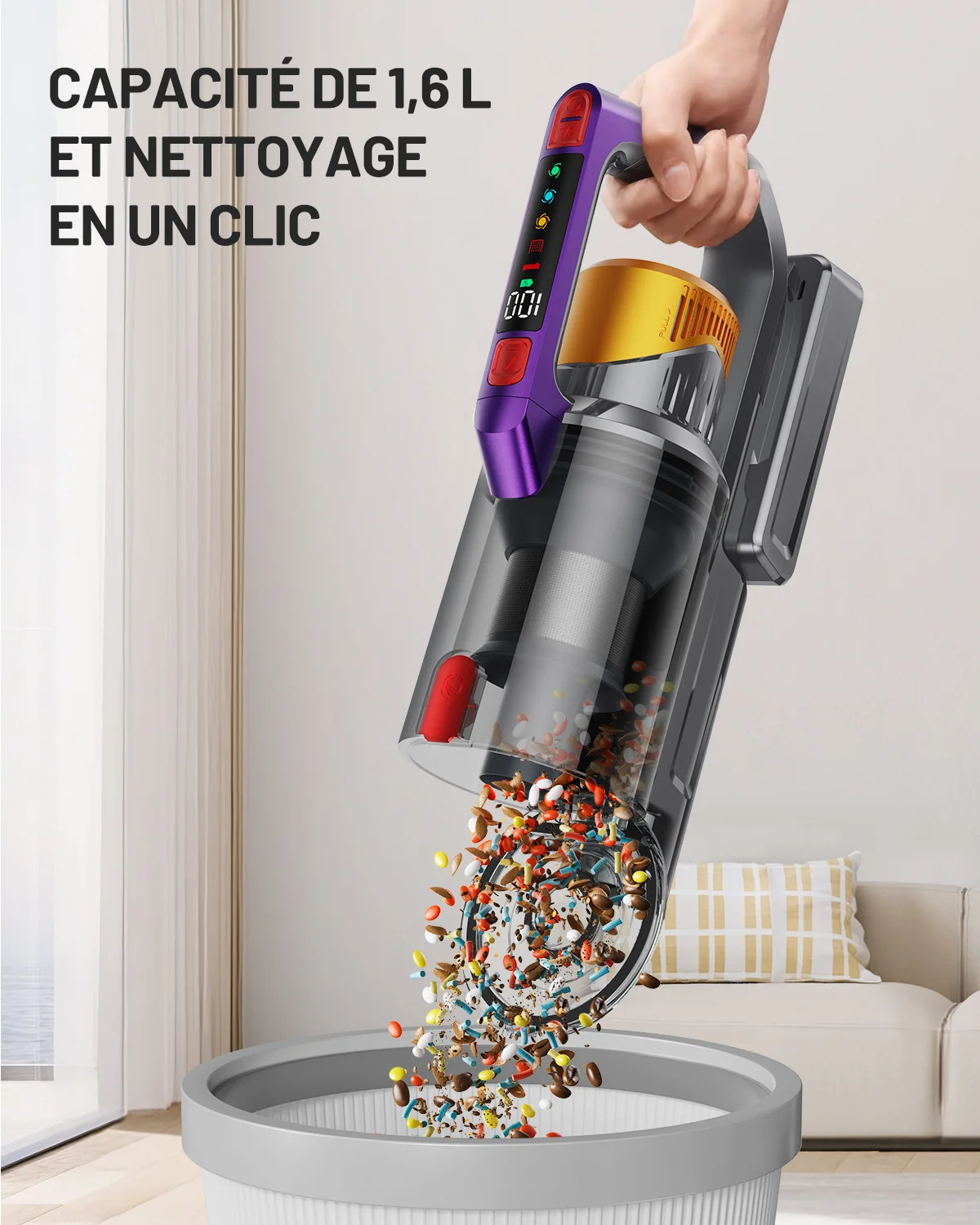 Kissof S17 Pro 550 W/55 kPa Akku-Staubsauger, 60 Minuten selbststehende Staubsauger für zu Hause, Anti-Tangle-Staubsauger